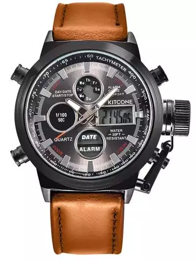 Micacchi Analogue - Digital Men's Watch (Multicolored Dial Brown Colored Strap)